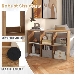 6 Cube Bookshelf with Back Guardrail for Living Room Bedroom-Natural view 9