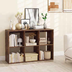 6 Cube Bookshelf with Back Guardrail for Living Room Bedroom-Rustic Brown view 2