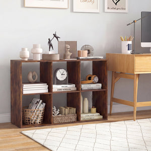 6 Cube Bookshelf with Back Guardrail for Living Room Bedroom-Rustic Brown view 3