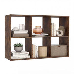 6 Cube Bookshelf with Back Guardrail for Living Room Bedroom-Rustic Brown view 4