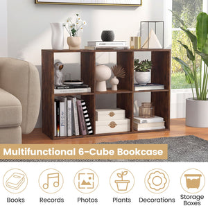 6 Cube Bookshelf with Back Guardrail for Living Room Bedroom-Rustic Brown view 7