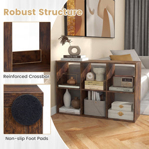 6 Cube Bookshelf with Back Guardrail for Living Room Bedroom-Rustic Brown view 9