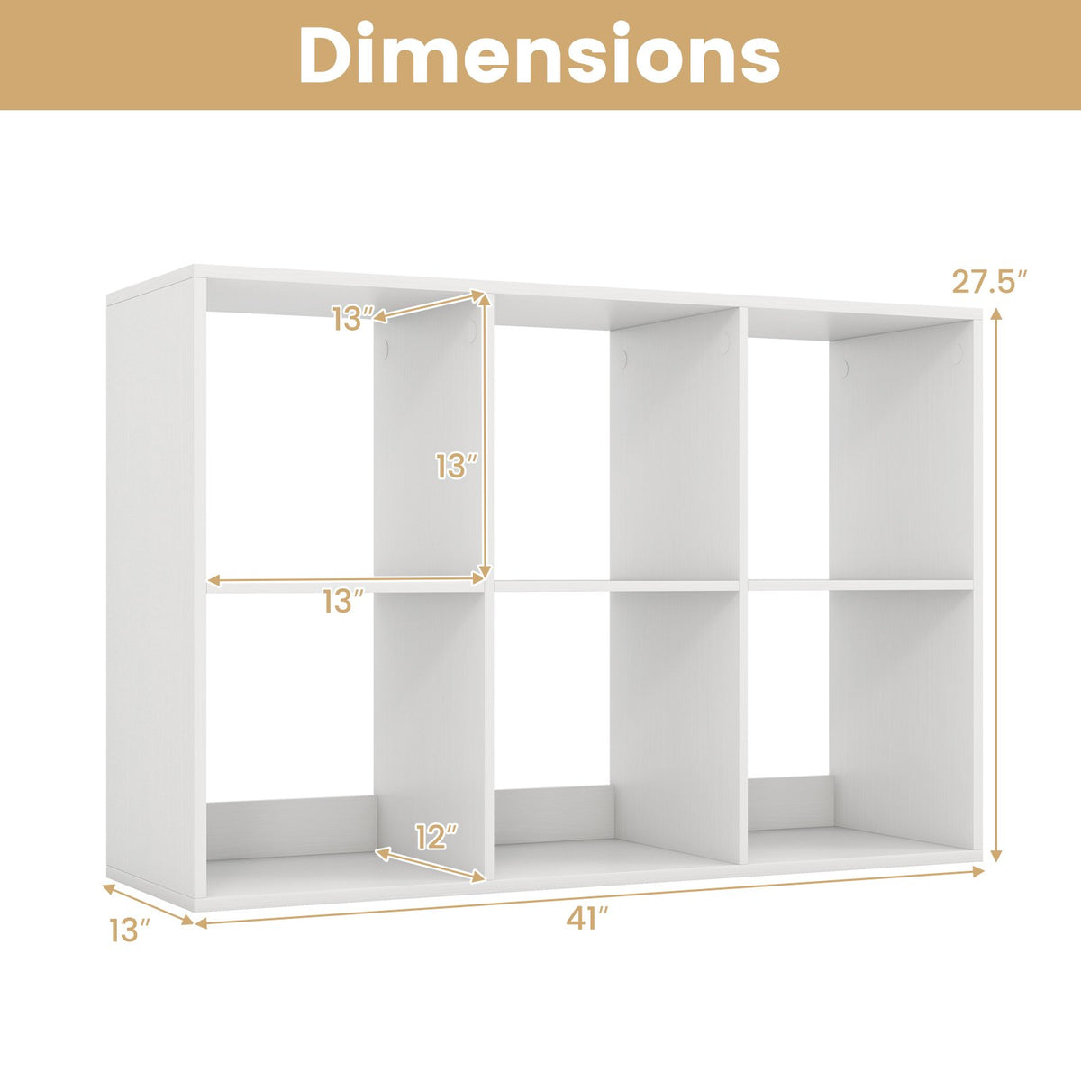 6 Cube Bookshelf with Back Guardrail for Living Room Bedroom-White view 5