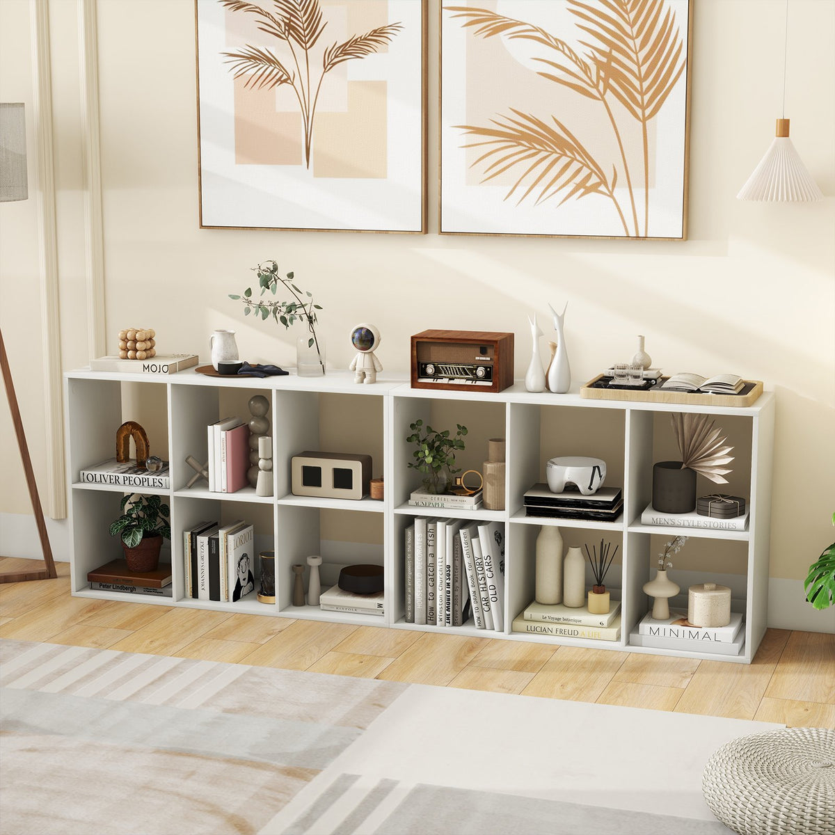 6 Cube Bookshelf with Back Guardrail for Living Room Bedroom-White view 6