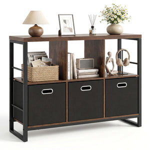 6 Cube Industrial Short Bookshelf with 3 Bins & Metal Frame and Open Shelves for Indoor-Rustic Brown view 4