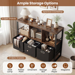 6 Cube Industrial Short Bookshelf with 3 Bins & Metal Frame and Open Shelves for Indoor-Rustic Brown view 7