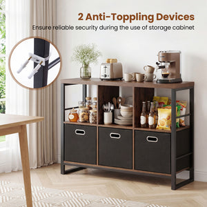 6 Cube Industrial Short Bookshelf with 3 Bins & Metal Frame and Open Shelves for Indoor-Rustic Brown view 9