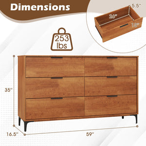 6-Drawer Dresser with Interlock System for Bedroom Living Room-Cherry view 5