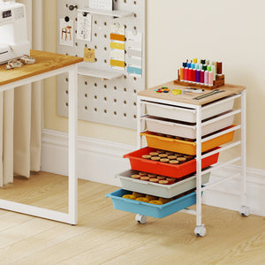 6-Drawer Rolling Storage Cart with Wooden Tabletop-Macaron view 3