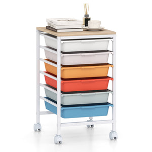 6-Drawer Rolling Storage Cart with Wooden Tabletop-Macaron view 4