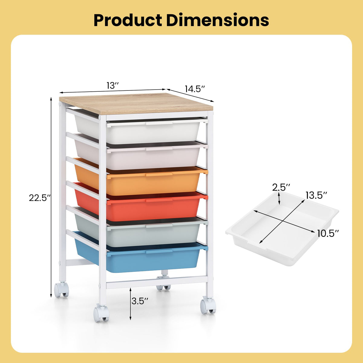 6-Drawer Rolling Storage Cart with Wooden Tabletop-Macaron view 5