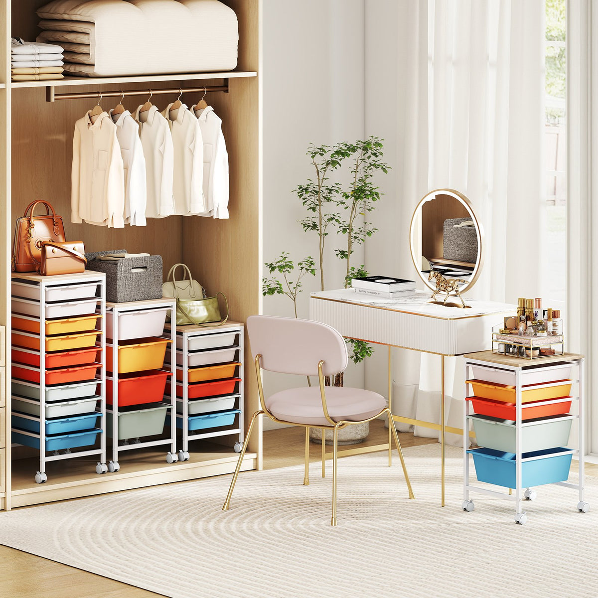 6-Drawer Rolling Storage Cart with Wooden Tabletop-Macaron view 7