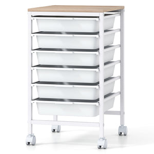 6-Drawer Rolling Storage Cart with Wooden Tabletop-White view 4