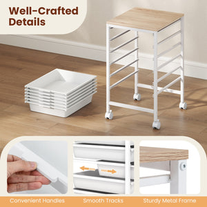 6-Drawer Rolling Storage Cart with Wooden Tabletop-White view 9