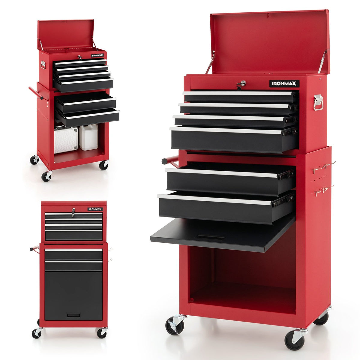 6-Drawer Tool Chest with Heightening Cabinet-Black & Red view 4