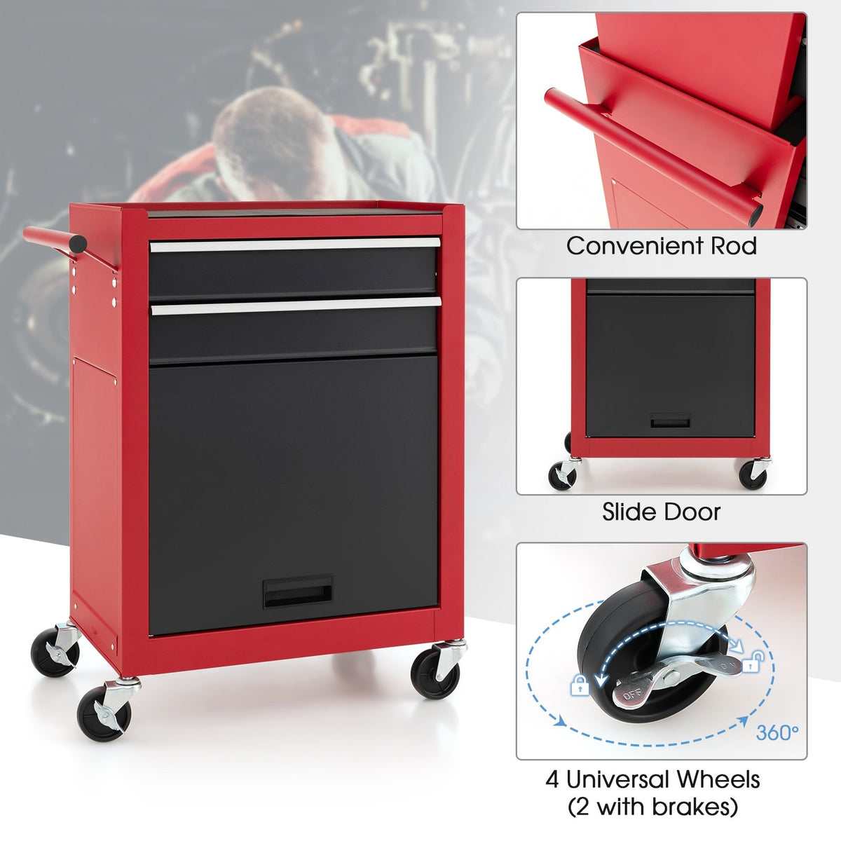 6-Drawer Tool Chest with Heightening Cabinet-Black & Red view 9