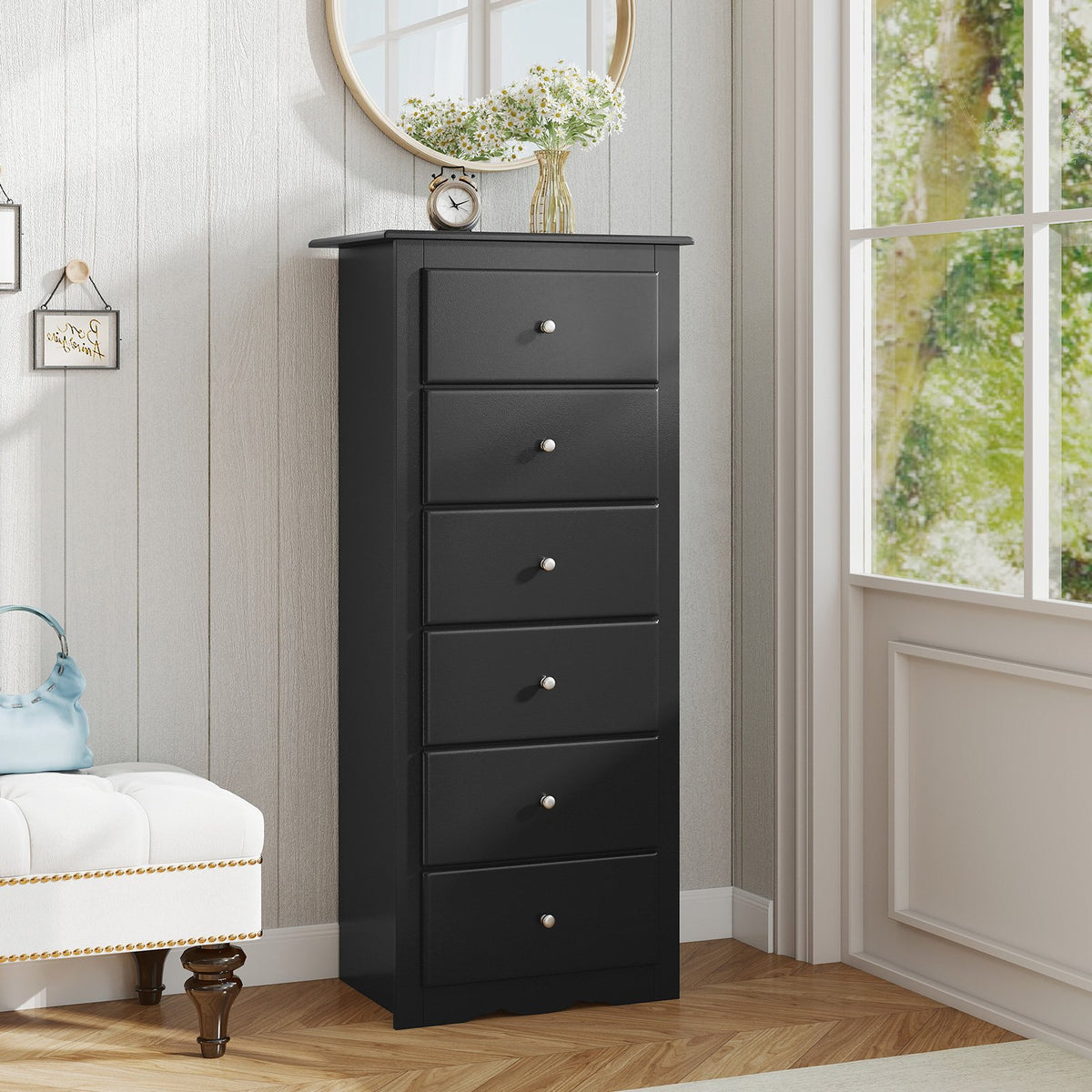 6 Drawers Chest Dresser Clothes Storage Bedroom Furniture Cabinet-Black view 2
