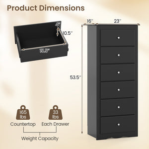 6 Drawers Chest Dresser Clothes Storage Bedroom Furniture Cabinet-Black view 5