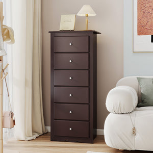 6 Drawers Chest Dresser Clothes Storage Bedroom Furniture Cabinet-Brown view 3