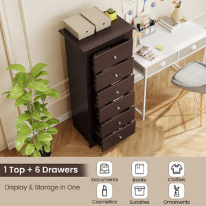 6 Drawers Chest Dresser Clothes Storage Bedroom Furniture Cabinet-Brown view 6