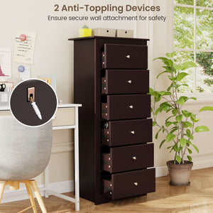 6 Drawers Chest Dresser Clothes Storage Bedroom Furniture Cabinet-Brown view 7