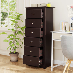 6 Drawers Chest Dresser Clothes Storage Bedroom Furniture Cabinet-Brown view 9