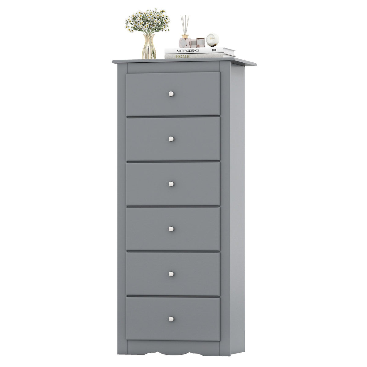 6 Drawers Chest Dresser Clothes Storage Bedroom Furniture Cabinet-Gray
