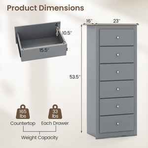 6 Drawers Chest Dresser Clothes Storage Bedroom Furniture Cabinet-Gray view 5