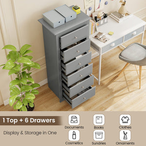 6 Drawers Chest Dresser Clothes Storage Bedroom Furniture Cabinet-Gray view 6