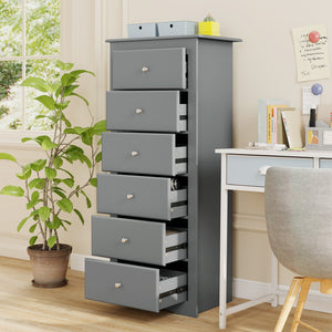 6 Drawers Chest Dresser Clothes Storage Bedroom Furniture Cabinet-Gray view 9
