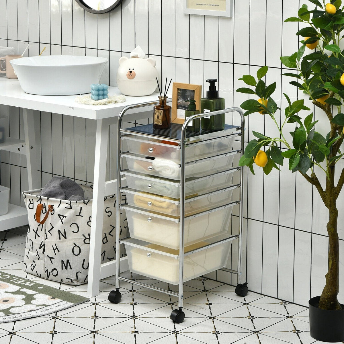 6 Drawers Rolling Storage Cart Organizer-Clear view 2