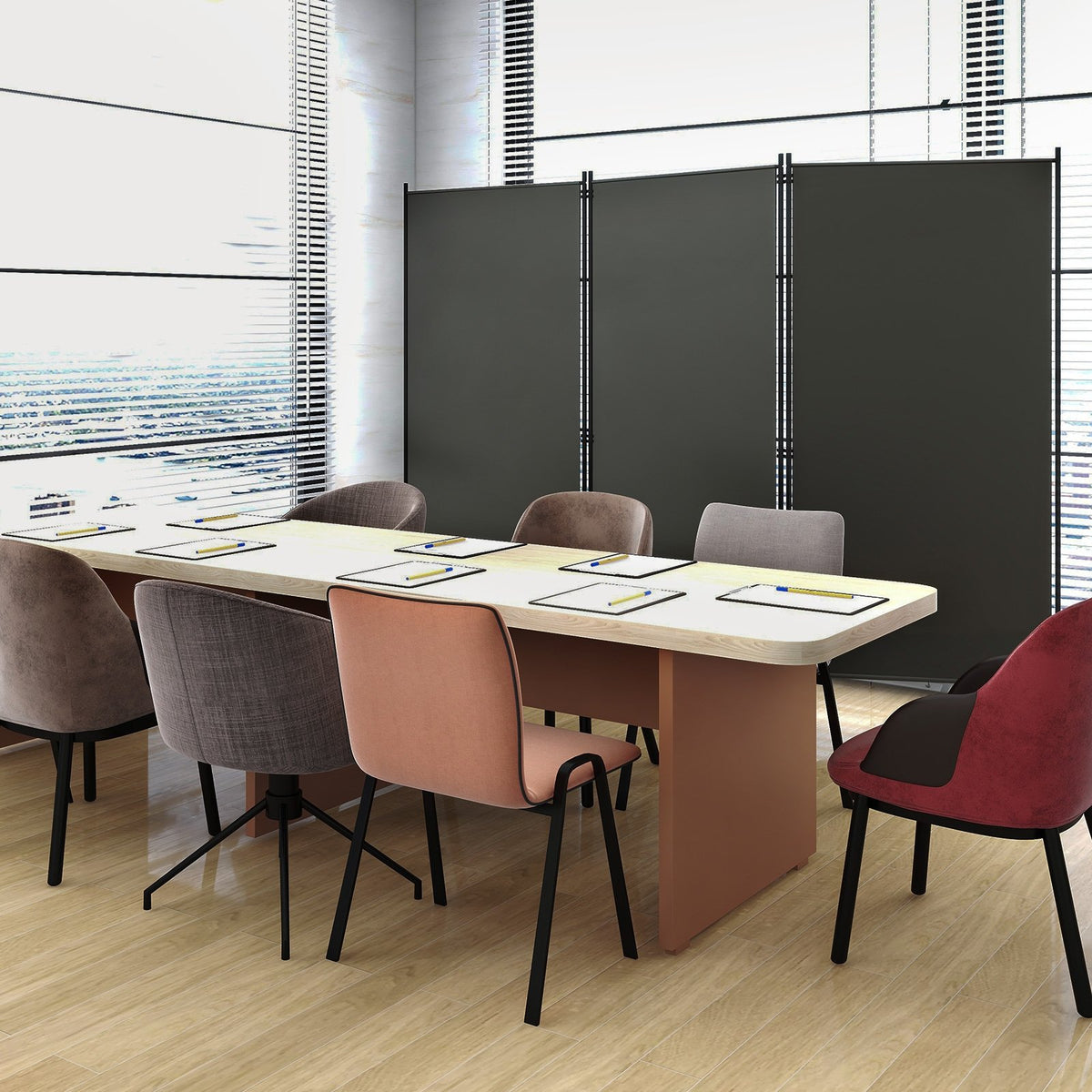 6 Feet 3 Panel Room Divider with Durable Hinges Steel Base-Gray view 5