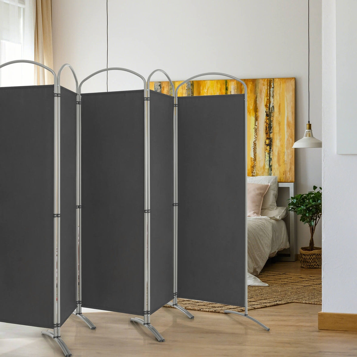 6 Feet 6-Panels Freestanding Folding Privacy Screen-Gray view 2