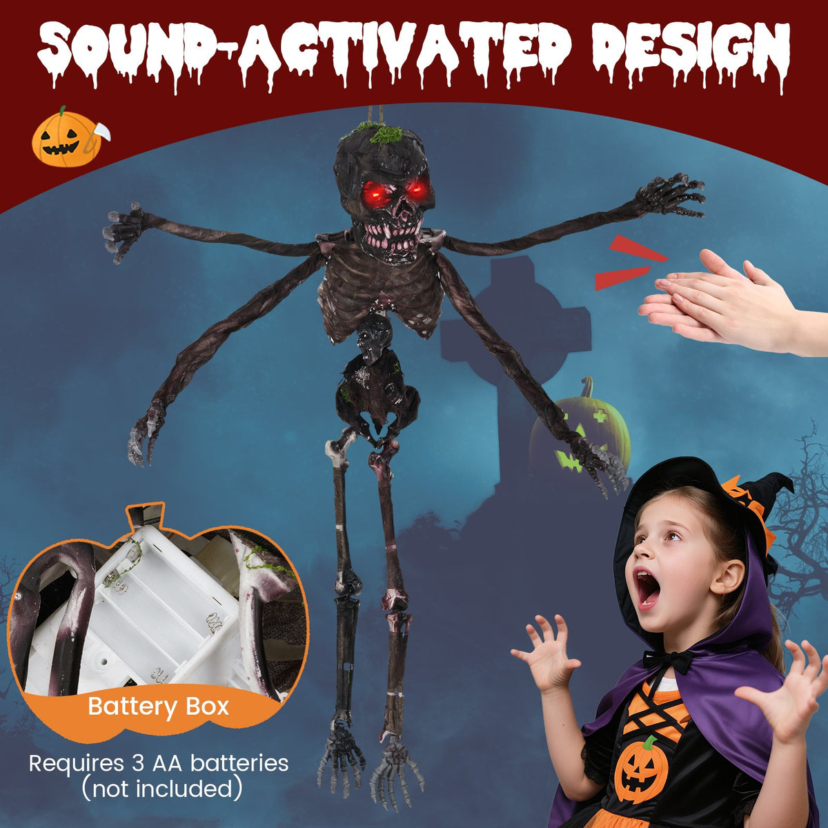 6 Feet Animated Halloween Decoration with 4 Arms, Red LED-lit Eyes & Spooky Sounds view 7