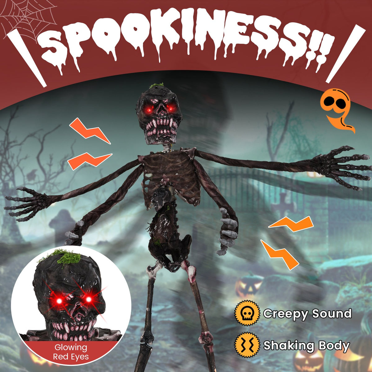 6 Feet Animated Halloween Decoration with 4 Arms, Red LED-lit Eyes & Spooky Sounds view 9
