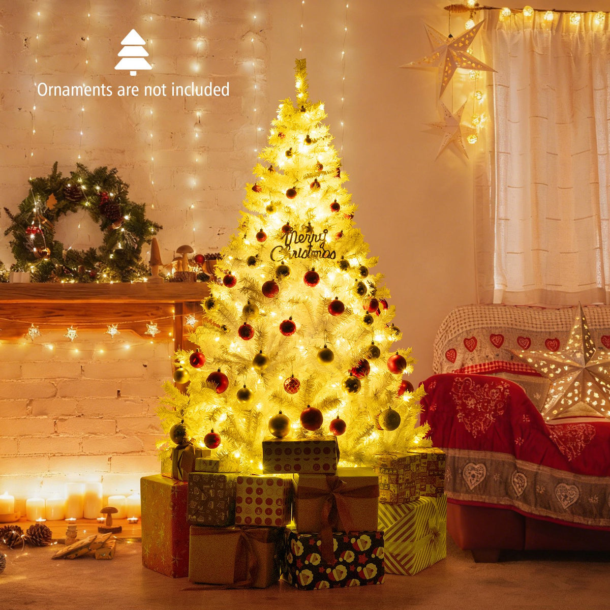 6 Feet Artificial Christmas Tree Hinged Pre-Lit Xmas Tree with 11 Lighting Modes view 3