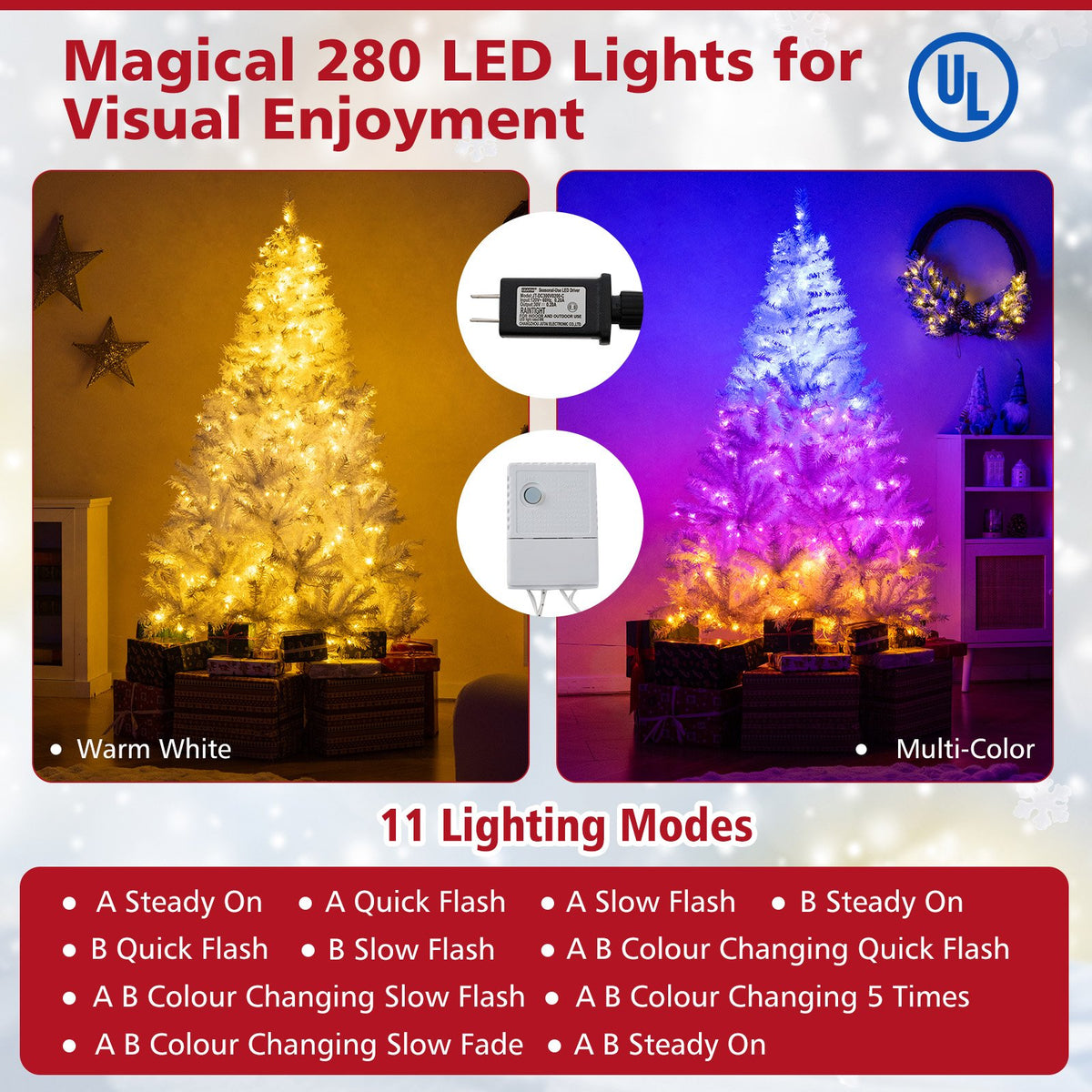 6 Feet Artificial Christmas Tree Hinged Pre-Lit Xmas Tree with 11 Lighting Modes view 8