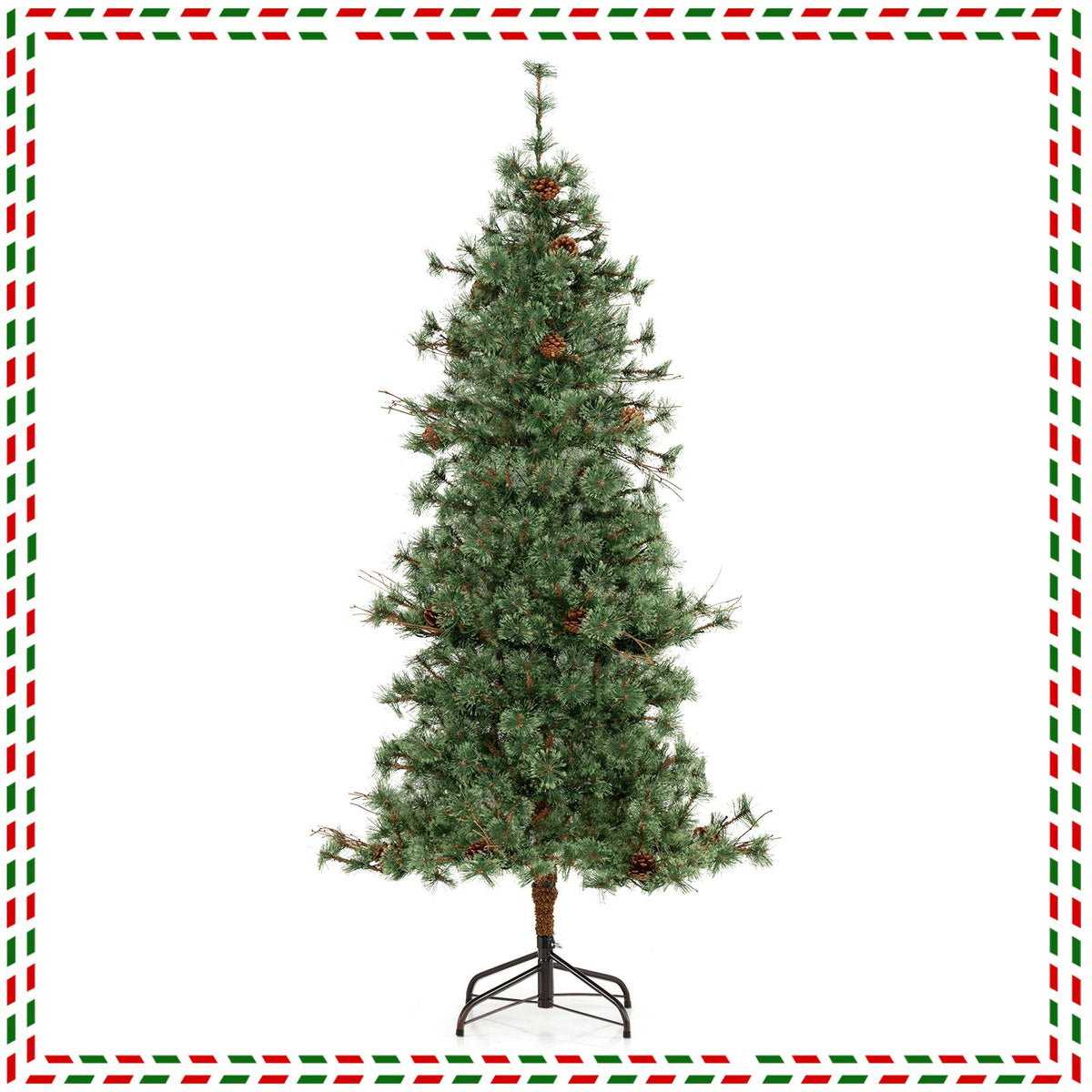 6 Feet Artificial Christmas Tree Pre-lit Hinged Xmas Tree with Warm White LED Lights and Pine Cones view 4