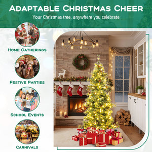 6 Feet Artificial Christmas Tree Pre-lit Hinged Xmas Tree with Warm White LED Lights and Pine Cones view 9