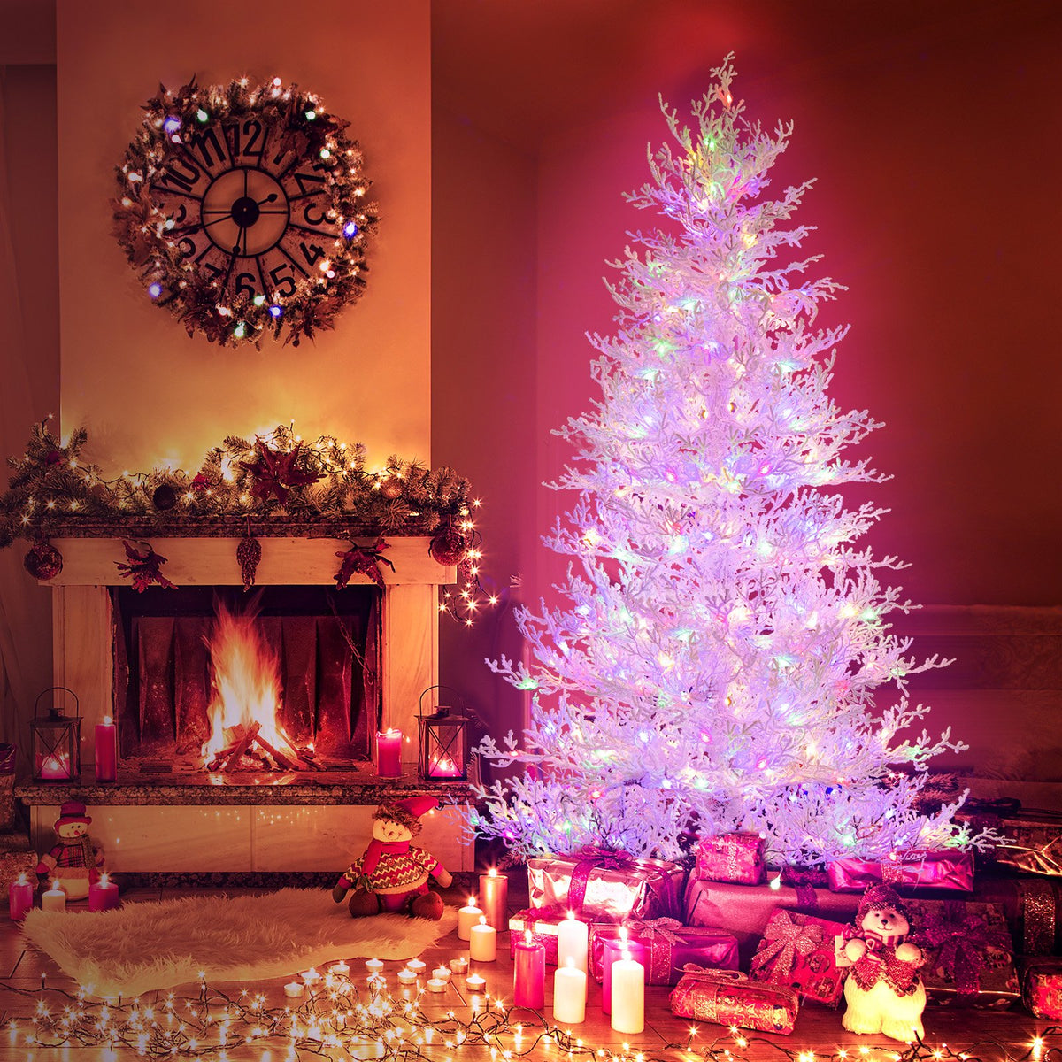 6 Feet Artificial Xmas Tree with 383 PE Branch Tips and 300 LED Lights view 3
