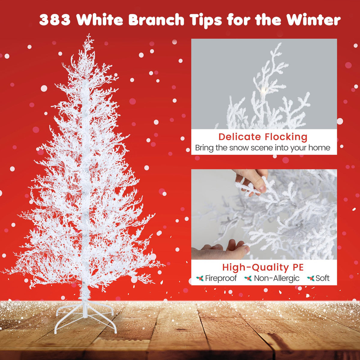 6 Feet Artificial Xmas Tree with 383 PE Branch Tips and 300 LED Lights view 9