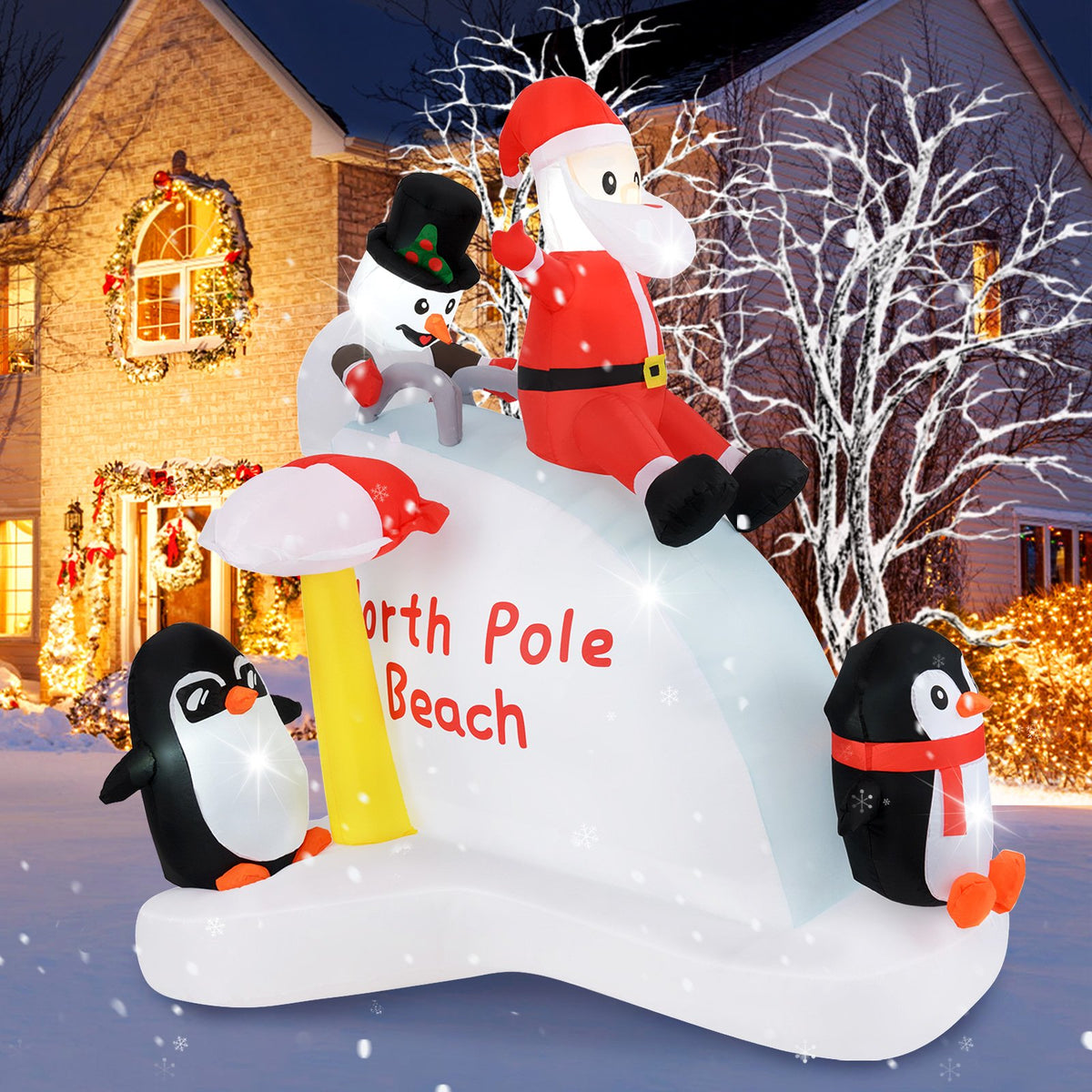 6 Feet Christmas Inflatable with Blow up Penguins and Santa Decoration view 2