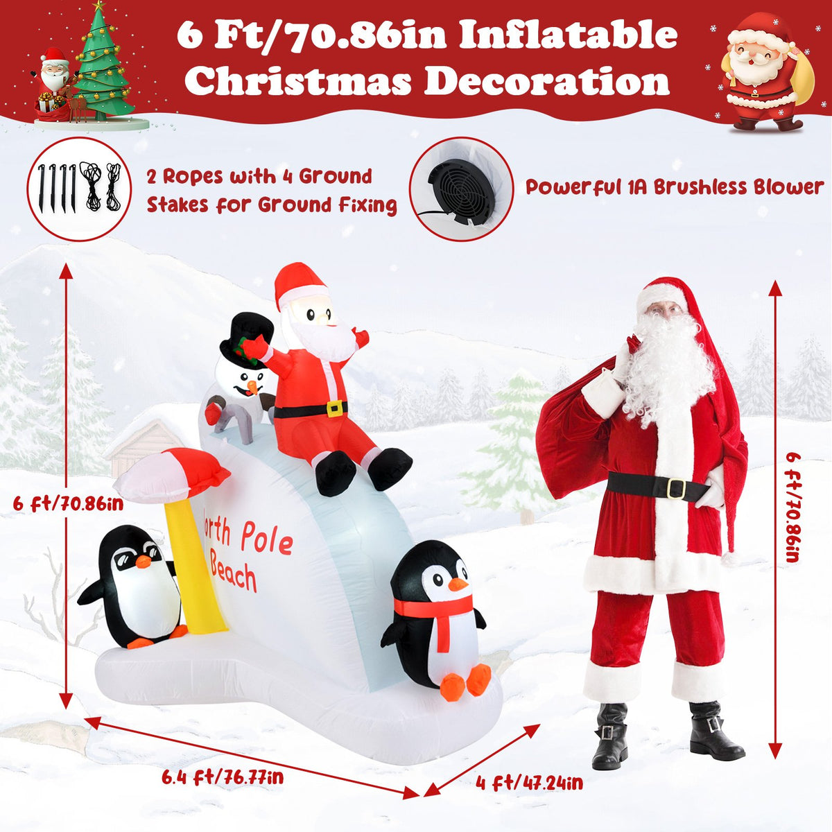 6 Feet Christmas Inflatable with Blow up Penguins and Santa Decoration view 4