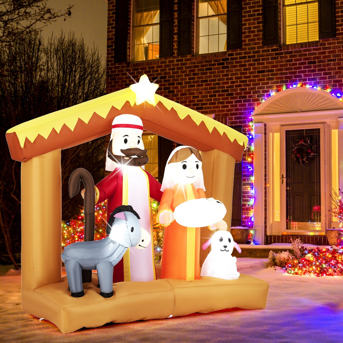 6 Feet Christmas Inflatables Nativity Scene Outdoor Decoration with Built-in LED Lights view 3