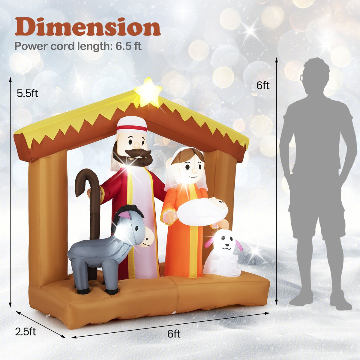 6 Feet Christmas Inflatables Nativity Scene Outdoor Decoration with Built-in LED Lights view 5