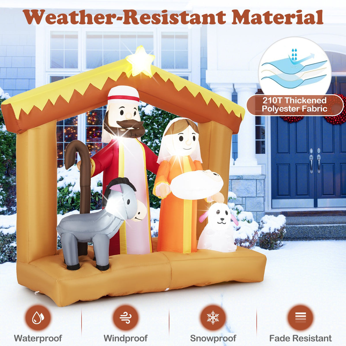 6 Feet Christmas Inflatables Nativity Scene Outdoor Decoration with Built-in LED Lights view 9