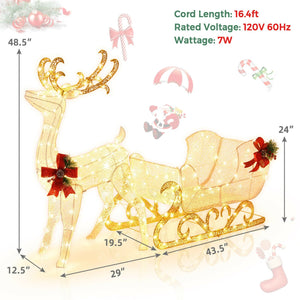 6 Feet Christmas Lighted Reindeer and Santa's Sleigh Decoration with 4 Stakes-Golden view 3