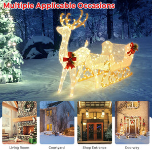 6 Feet Christmas Lighted Reindeer and Santa's Sleigh Decoration with 4 Stakes-Golden view 4