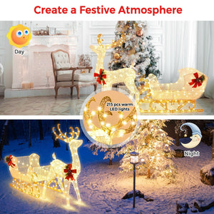 6 Feet Christmas Lighted Reindeer and Santa's Sleigh Decoration with 4 Stakes-Golden view 7