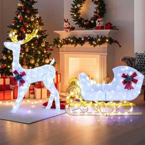 6 Feet Christmas Lighted Reindeer and Santa's Sleigh Decoration with 4 Stakes-White view 3